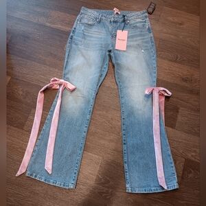Juicy Couture Blue Jeans with Pink Ribbons Sz 7 New Very Coquete